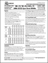 GS832218B-150I datasheet: 150MHz 10ns 2M x 18 36Mb DCD pipelined/flow through SRAM GS832218B-150I