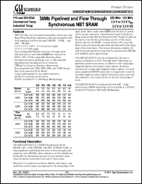 GS8322Z18C-250I datasheet: 250MHz 6ns 2M x 18 36Mb NBT pipelined/flow through SRAM GS8322Z18C-250I