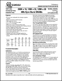 GS840H18AT-100I datasheet: 100MHz 12ns 256K x 18 4Mb sync burst SRAM GS840H18AT-100I