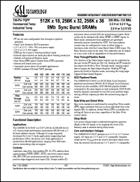 GS880E18AT-133I datasheet: 133MHz 8.5ns 512K x 18 9Mb sync burst SRAM GS880E18AT-133I