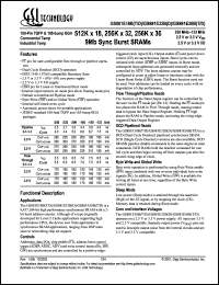 GS881E18BT-250 datasheet: 250MHz 5.5ns 512K x 18 9Mb sync burst SRAM GS881E18BT-250