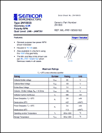 2N1893S datasheet: Chip: 7.0V; geometry 4500; polarity NPN 2N1893S