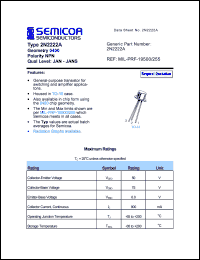 2N2222A datasheet: Chip: 6.0V; geometry 0400; polarity NPN 2N2222A