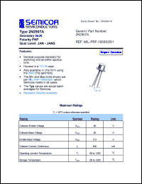 2N2907A datasheet: Chip: 5.0V; geometry 0600; polarity PNP 2N2907A