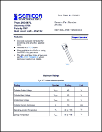 2N3467L datasheet: Chip: 5.0V; geometry 6706; polarity PNP 2N3467L