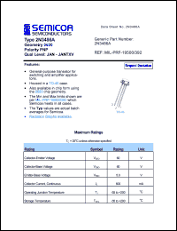 2N3486A datasheet: Chip: 5.0V; geometry 0600; polarity PNP 2N3486A