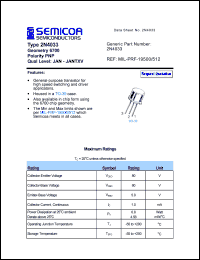 2N4033 datasheet: Chip: 5.0V; 1.0A geometry 6700; polarity PNP 2N4033