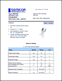 2N5109 datasheet: Chip: 3.0V; 40mA geometry 1007; polarity NPN 2N5109