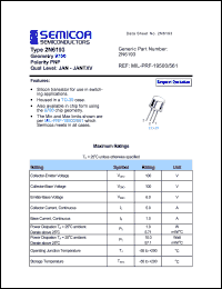 2N6193 datasheet: Chip: 5.0V; 1.0A geometry 9700; polarity PNP 2N6193