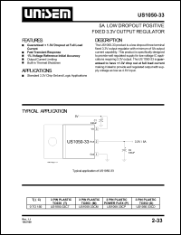 US1050-33CP datasheet: 3.3V 5A low dropout positive fixed output regulator US1050-33CP