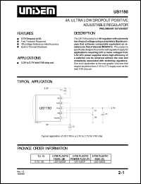 US1150CP datasheet: 3.3V dual 4A low dropout positive adjustable regulator US1150CP