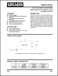 US431ALCS datasheet: Low-voltage adjustable precision shunt regulator US431ALCS