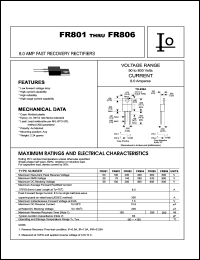 FR803 datasheet: Fast recovery rectifier. Case positive.  Maximum recurrent peak reverse voltage 200V. Maximum average forward rectified current 8.0A. FR803