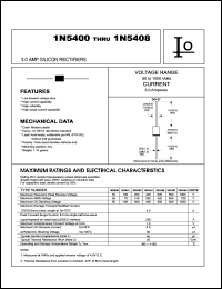 1N5402 datasheet: Silicon rectifier. Case molded plastic.  Maximum recurrent peak reverse voltage 200 V. Maximum average forward rectified current 3.0 A. 1N5402