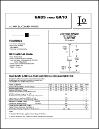 6A4 datasheet: Silicon rectifier. Case molded plastic.  Maximum recurrent peak reverse voltage 400 V. Maximum average forward rectified current 6.0 A. 6A4
