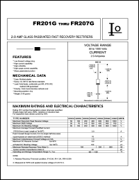 FR205G datasheet: Glass passivated fast recovery rectifier. Maximum recurrent peak reverse voltage 600 V. Maximum average forward rectified current 2.0 A. FR205G
