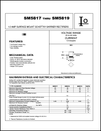SM5818 datasheet: Surface mount schottky barrier rectifier. Maximum recurrent peak reverse voltage 30 V. Maximum average forward rectified current 1.0 A. SM5818