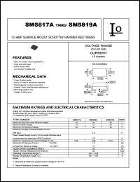 SM5817A datasheet: Surface mount schottky barrier rectifier. Maximum recurrent peak reverse voltage 20 V. Maximum average forward rectified current 1.0 A. SM5817A