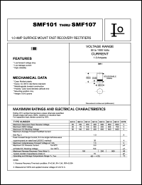 SMF101 datasheet: Surface mount fast recovery rectifier. Maximum recurrent peak reverse voltage 50 V. Maximum average forward rectified current 1.0 A. SMF101