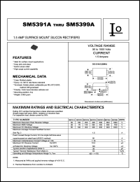 SM5391A datasheet: Surface mount silicon rectifier. Maximum recurrent peak reverse voltage 50 V. Maximum average forward rectified current 1.5 A. SM5391A