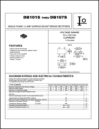 DB102S datasheet: Single phase surface mount bridge rectifier. Maximum recurrent peak reverse voltage 100 V. Maximum average forward rectified current 1.0 A. DB102S