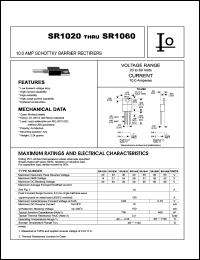SR1020A datasheet: Schottky barrier rectifier. Negative CT.  Maximum recurrent peak reverse voltage 20 V. Maximum average forward rectified current 10 A. SR1020A
