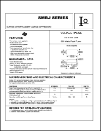 SMBJ7.0C datasheet: Surface mount transient voltage suppressor. 600 watts peak power. Reverse stand-off voltage VRWM = 7.0 V. Test current IT = 10 mA. SMBJ7.0C