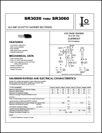SR3020A datasheet: Schottky barrier rectifier. Negative CT.  Maximum recurrent peak reverse voltage 20 V. Maximum average forward rectified current 30 A. SR3020A