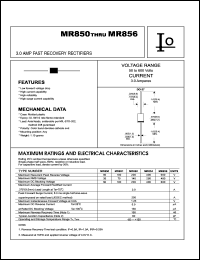 MR850 datasheet: Fast recovery rectifier. Maximum recurrent peak reverse voltage 50 V. Maximum average forward rectified current 3.0 A. MR850