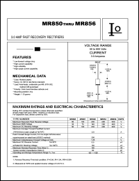 MR854 datasheet: Fast recovery rectifier. Maximum recurrent peak reverse voltage 400 V. Maximum average forward rectified current 3.0 A. MR854