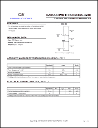 BZX55/C0V8 datasheet: Silicon planar zener diode. 0.5 W. Zener voltage range Vznom = 0.8 V, Izt = 5 mA for Vzt . BZX55/C0V8