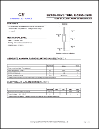 BZX55/C2V4 datasheet: Silicon planar zener diode. 0.5 W. Zener voltage range Vznom = 2.4 V, Izt = 5 mA for Vzt . BZX55/C2V4