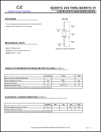 BZX97/C5V6 datasheet: Silicon planar zener diodes. 0.5 W. Zener voltage range Vznom = 5.6 V, Izt = 5 mA for Vzt. BZX97/C5V6