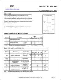DB4 datasheet: Silicon bidirectional DIAC. Breakover voltage(typ) 40 V. Repetitive peak in-state current 2.0 A. DB4