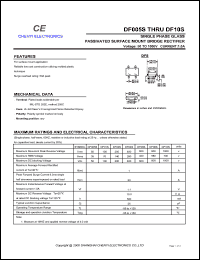 DF005S datasheet: Single phase glass passivated surface mount bridge rectifier. Maximum recurrent peak reverse voltage 50 V. Maximum average forward rectified current 1.0 A. DF005S