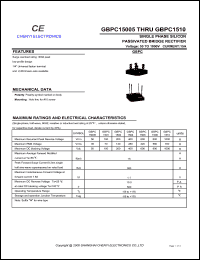 GBPC1502 datasheet: Single phase silicon passivated bridge rectifier. Maximum recurrent peak reverse voltage 200 V. Maximum average forward rectified current 15 A. GBPC1502