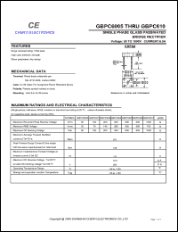 GBPC606 datasheet: Single phase silicon passivated bridge rectifier. Maximum recurrent peak reverse voltage 600 V. Maximum average forward rectified current 6.0 A. GBPC606