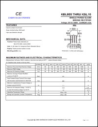 KBL02 datasheet: Single phase glass bridge rectifier. Maximum recurrent peak reverse voltage 200 V. Maximum average forward rectified current 4.0 A. KBL02