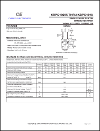 KBPC1001 datasheet: Single phase silicon bridge rectifier. Maximum recurrent peak reverse voltage 100 V. Maximum average forward rectified current 10.0 A. KBPC1001