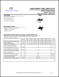 KBPC3502 datasheet: Single phase silicon bridge rectifier. Maximum recurrent peak reverse voltage 200 V. Maximum average forward rectified current 35 A. KBPC3502