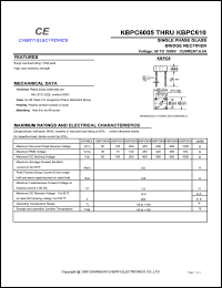 KBPC6005 datasheet: Single phase glass bridge rectifier. Maximum recurrent peak reverse voltage 50 V. Maximum average forward rectified current 6.0 A. KBPC6005