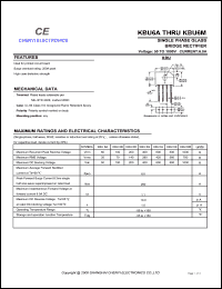 KBU6G datasheet: Single phase glass bridge rectifier. Maximum recurrent peak reverse voltage 400 V. Maximum average forward rectified current 6.0 A. KBU6G