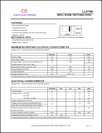 LL4148 datasheet: Small signal switching diode. Reverse voltage 75 V. Average rectified current 150 mA. LL4148