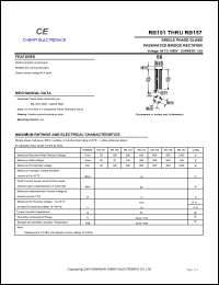RB151 datasheet: Single phase glass passivated bridge rectifier. Max recurrent peak reverse voltage Vrrm = 50 V. Max average forward rectified  current If(av) = 1.5 A RB151