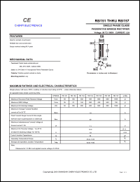 RB153 datasheet: Single phase glass passivated bridge rectifier. Max recurrent peak reverse voltage Vrrm = 200 V. Max average forward rectified  current If(av) = 1.5 A RB153