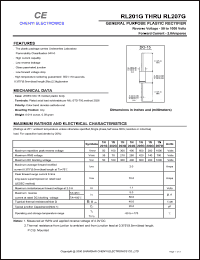 1N201G datasheet: General purpose plastic rectifier. Max repetitive peak reverse voltage Vrrm = 50 V. Max average forward rectified  current I(av) = 2.0 A 1N201G