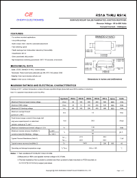 RS1J datasheet: Surface mount galss passivated junction rectifier. Max recurrent peak reverse voltage Vrrm = 600 V. Max average forward current I(av) = 1.0 A RS1J