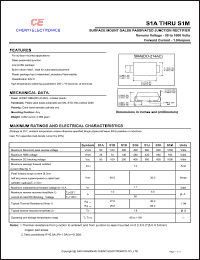 S1A datasheet: Surface mount galss passivated junction rectifier. Max recurrent peak reverse voltage Vrrm = 50 V. Max average forward rectified current I(av) = 1.0 A S1A