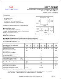 S2J datasheet: Surface mount galss passivated junction rectifier. Max recurrent peak reverse voltage Vrrm = 600 V. Max average forward rectified current I(av) = 1.5 A S2J