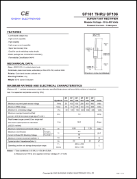 SF101 datasheet: Super fast rectifier. Max recurrent peak reverse voltage Vrrm = 50 V. Max average forward rectified current I(av) = 1.0 A SF101